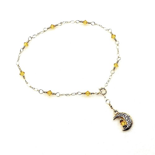 Crescent Moon Anklet Yellow Crystal Celestial Jewelry Adjustable Charm Ankle Bracelet