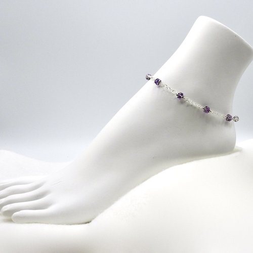 Light Amethyst Star Charm Anklet Adjustable Silver Beaded Chain Gemstone Ankle Bracelet 
