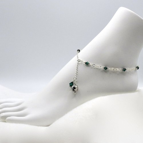 Skull Ankle Bracelet Emerald Green Adjustable Silver Chain Anklet for Women Ladies Handmade Gifts