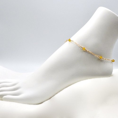 Crescent Moon Anklet Yellow Crystal Celestial Jewelry Adjustable Charm Ankle Bracelet