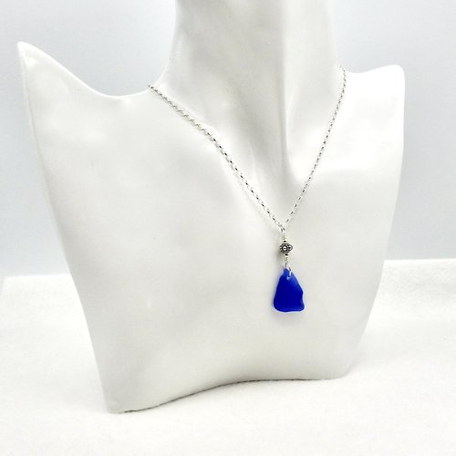 a pretty sterling silver curb chain with small sea glass pendant and tiny Bali bead accent