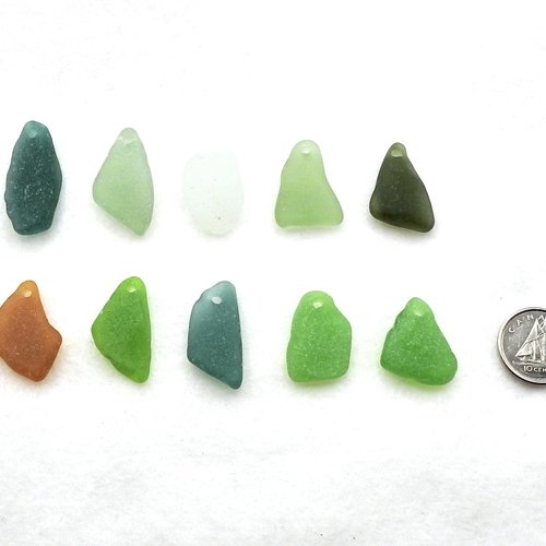 Drilled Sea Glass for Jewelry Making Natural Unusual Shape Pendant Beach Beads Craft Charms Top Hole 