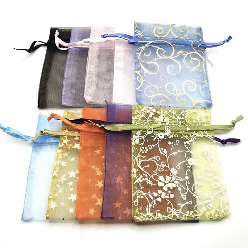 Small Organza Bags 3x4 Canada, Set of 10 Sheer Drawstring Ribbon Gift Pouches, Mixed Colours