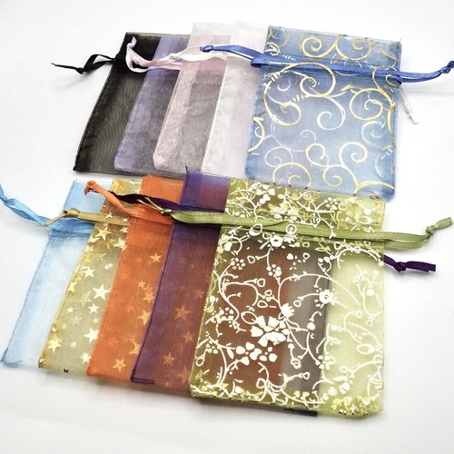 Small Organza Bags 3x4 Canada, Set of 10 Sheer Drawstring Ribbon Gift Pouches, Mixed Colours