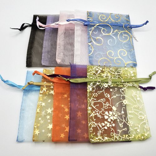 Small Organza Bags 3x4 Canada, Set of 10 Sheer Drawstring Ribbon Gift Pouches, Mixed Colours