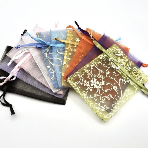 Small Organza Bags 3x4 Canada, Set of 10 Sheer Drawstring Ribbon Gift Pouches, Mixed Colours