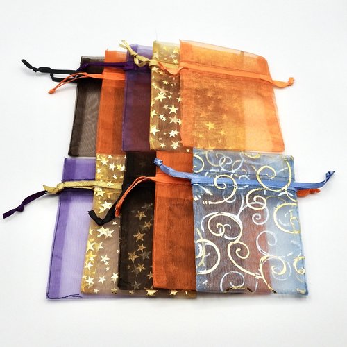 Drawstring Gift Bags Small 3x4, See Through Organza Pouches, Jewelry Making Packaging, Mixed Colors