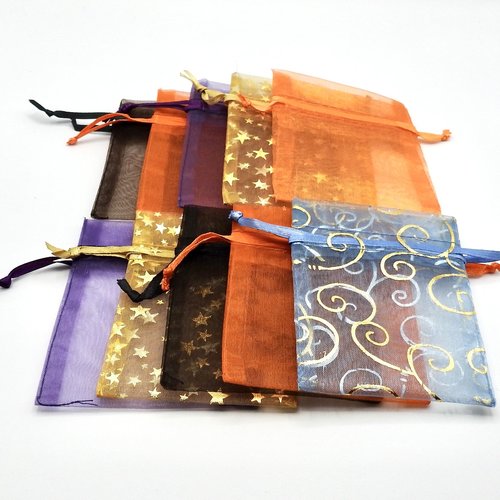 Drawstring Gift Bags Small 3x4, See Through Organza Pouches, Jewelry Making Packaging, Mixed Colors