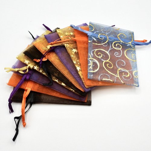 Drawstring Gift Bags Small 3x4, See Through Organza Pouches, Jewelry Making Packaging, Mixed Colors