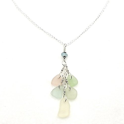 pastel sea glass multi charm necklace for women