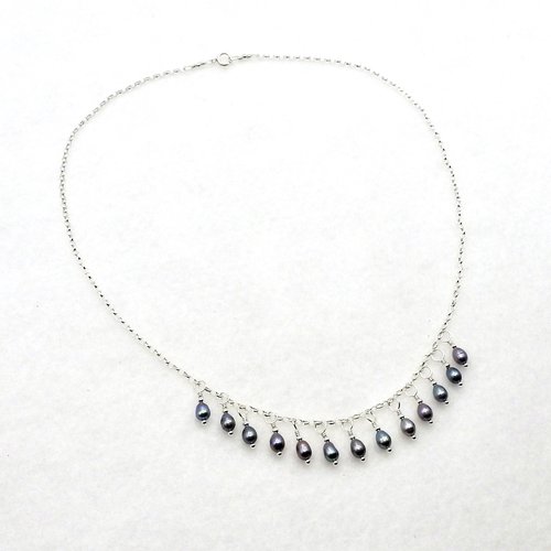 Freshwater Pearl Fringe Necklace for Women Ladies Handmade Jewelry 18 Inch Silver Iridescent Gift 