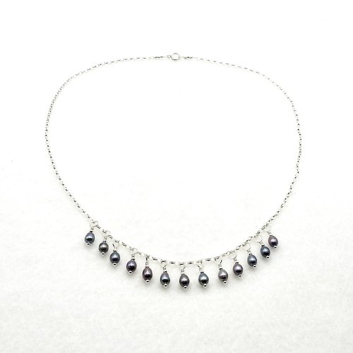 Freshwater Pearl Fringe Necklace for Women Ladies Handmade Jewelry 18 Inch Silver Iridescent Gift 