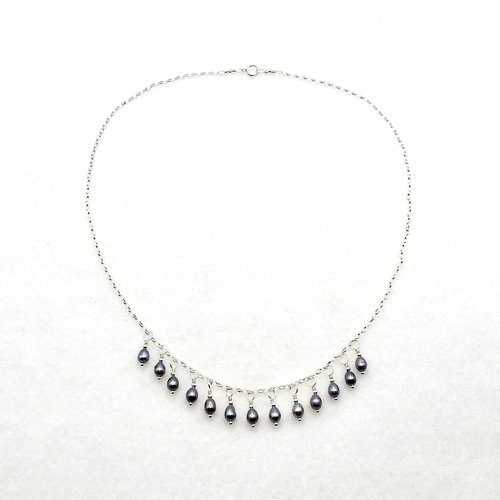 Freshwater Pearl Fringe Necklace for Women Ladies Handmade Jewelry 18 Inch Silver Iridescent Gift 