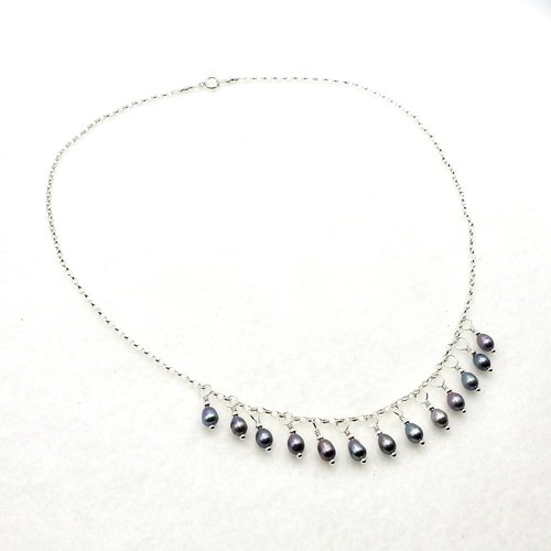 Freshwater Pearl Fringe Necklace for Women Ladies Handmade Jewelry 18 Inch Silver Iridescent Gift 