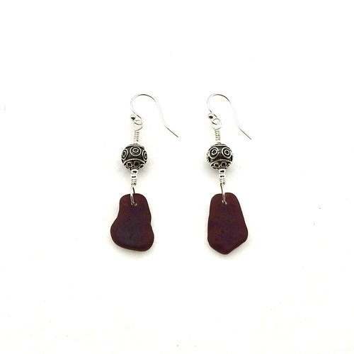 dark red sea glass earrings