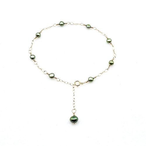 Green Freshwater Pearl Anklet for Women Adjustable Gold Chain Ankle Bracelet Handmade Jewelry 