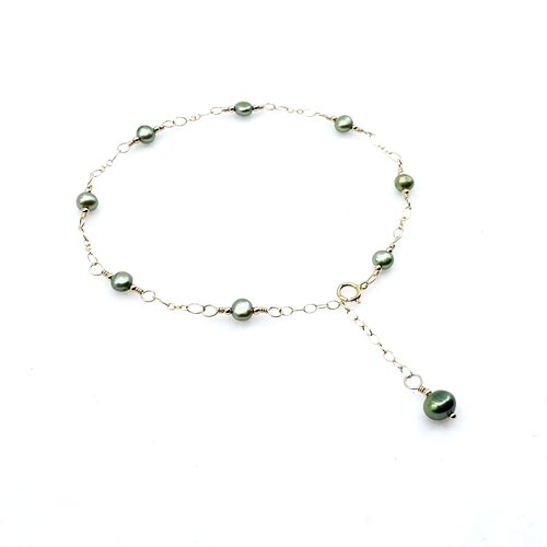 Green Freshwater Pearl Anklet for Women Adjustable Gold Chain Ankle Bracelet Handmade Jewelry 