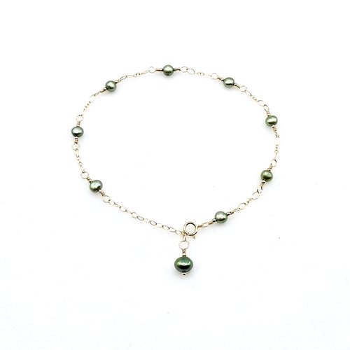Green Freshwater Pearl Anklet for Women Adjustable Gold Chain Ankle Bracelet Handmade Jewelry 
