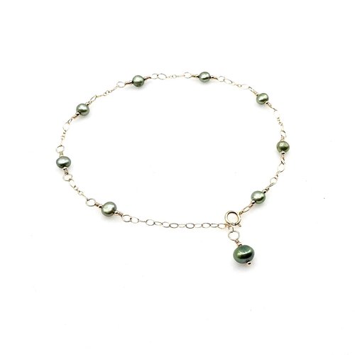 Green Freshwater Pearl Anklet for Women Adjustable Gold Chain Ankle Bracelet Handmade Jewelry 