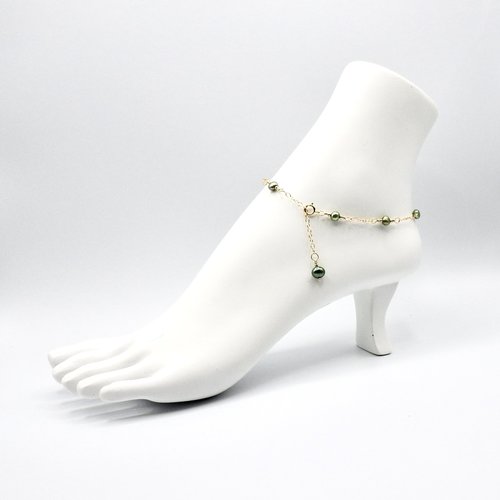 Green Freshwater Pearl Anklet for Women Adjustable Gold Chain Ankle Bracelet Handmade Jewelry 