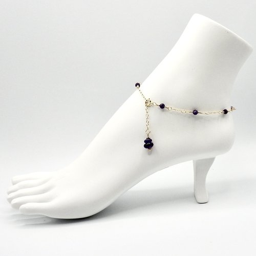 Purple Amethyst Gemstone Anklet for Women Handmade Gold Ankle Bracelet Birthstone Chakra Gift