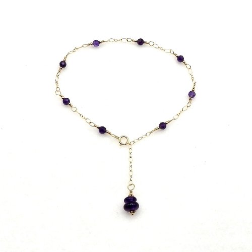 Purple Amethyst Gemstone Anklet for Women Handmade Gold Ankle Bracelet Birthstone Chakra Gift