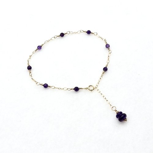 Purple Amethyst Gemstone Anklet for Women Handmade Gold Ankle Bracelet Birthstone Chakra Gift