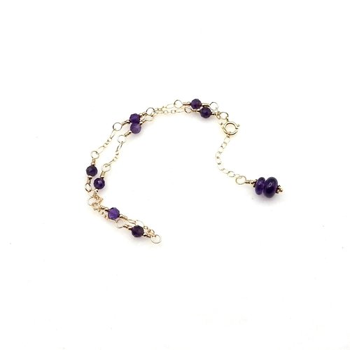 Purple Amethyst Gemstone Anklet for Women Handmade Gold Ankle Bracelet Birthstone Chakra Gift