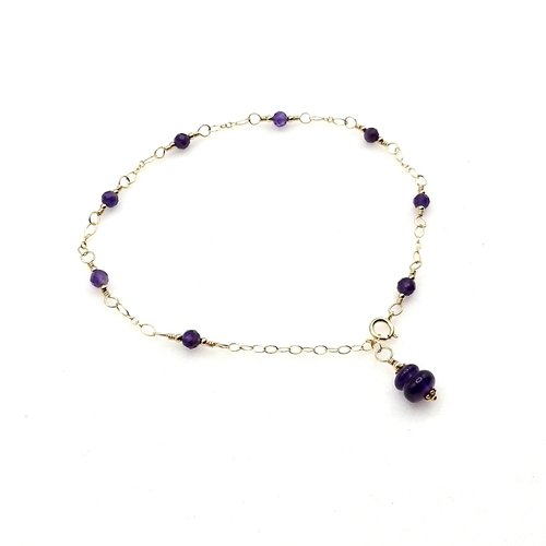 Purple Amethyst Gemstone Anklet for Women Handmade Gold Ankle Bracelet Birthstone Chakra Gift