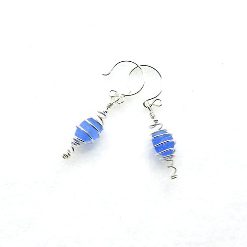 cornflower blue sea glass earrings 