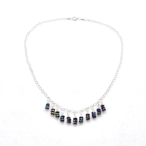 silver chain with beaded fringe design