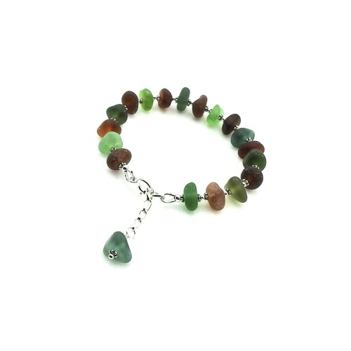 multi color real sea glass beads in shades of green, teal and brown