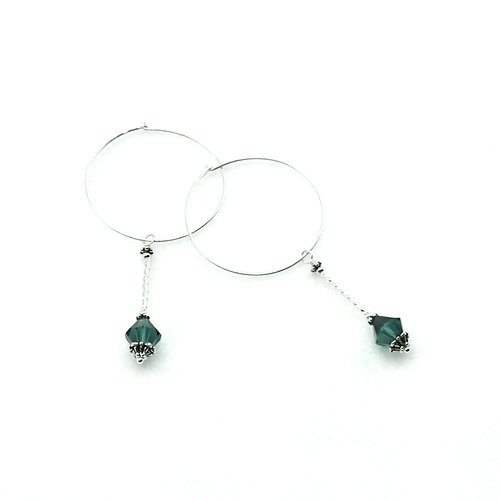 Large Hoop Drop Earrings for Women Green Crystal Bead Dangles Cool Jewelry Gifts