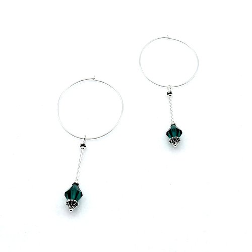Large Hoop Earrings Green Crystal Bead Dangles Cool Jewelry Gifts