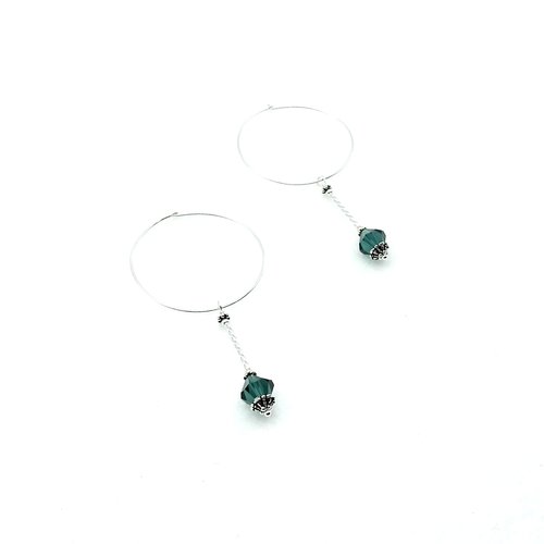 Large Hoop Drop Earrings for Women Green Crystal Bead Dangles Cool Jewelry Gifts