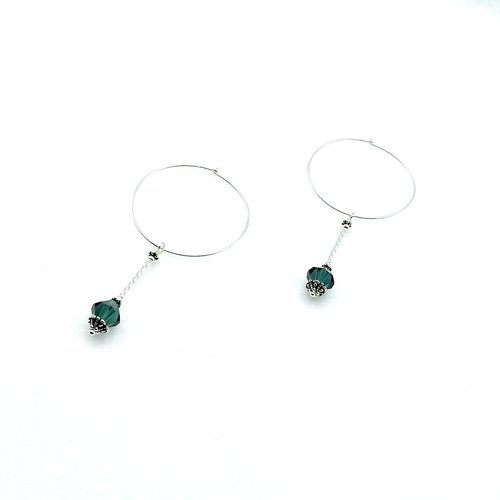 Large Hoop Drop Earrings for Women Green Crystal Bead Dangles Cool Jewelry Gifts