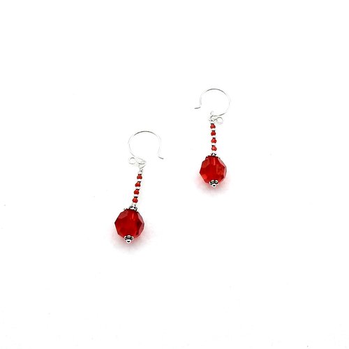 Red and Silver Dangle Earrings for Women Crystal Bead Drops Jewelry Gifts for Her