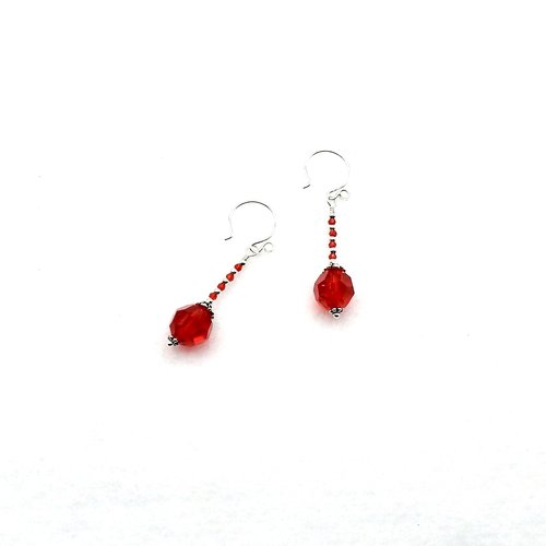 Red and Silver Dangle Earrings for Women Crystal Bead Drops Jewelry Gifts for Her