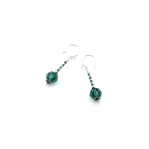 Green and Silver Earrings for Women Dangle Drop Crystal Bead Jewelry Ladies Gifts 
