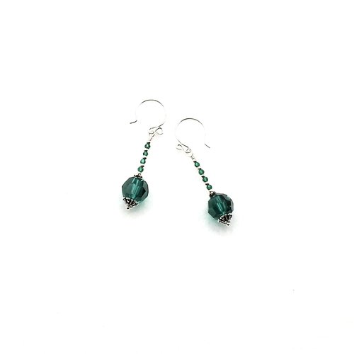 Green and Silver Earrings for Women Dangle Drop Crystal Bead Jewelry Ladies Gifts 