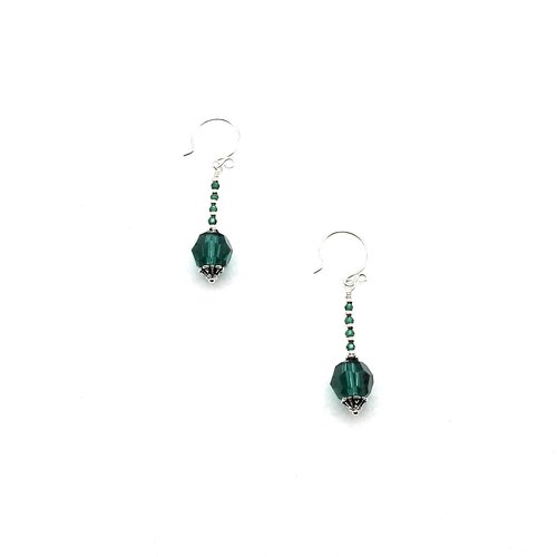 Green and Silver Earrings for Women Dangle Drop Crystal Bead Jewelry Ladies Gifts 