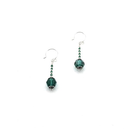 Green and Silver Earrings for Women Dangle Drop Crystal Bead Jewelry Ladies Gifts 