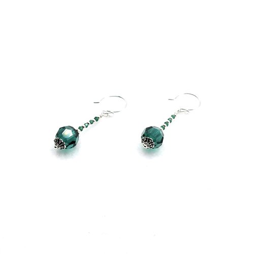 Green and Silver Earrings for Women Dangle Drop Crystal Bead Jewelry Ladies Gifts 