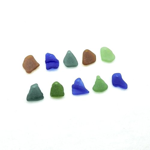 Real Sea Glass Charms Pendants for Jewelry Making Beach Craft Supply Green Teal Brown Blue