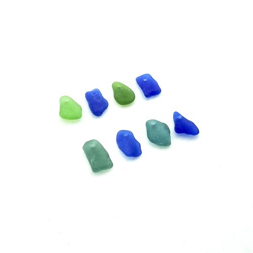 Real Sea Glass Charms for Jewelry Making Drilled Beach Craft Beads Green, Teal and Cobalt Blue