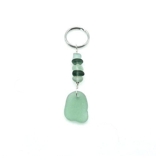 Sea Glass Keychain Green Teal Silver Keyring for Women Handmade Accessories