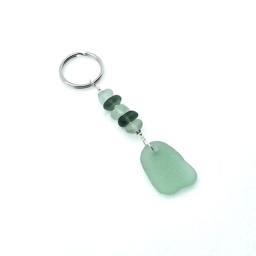 Sea Glass Keychain Green Teal Silver Keyring for Women Handmade Accessories