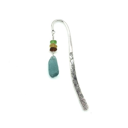 Sea Glass Bookmark Flower Nature Vine Silver Metal Colorful Reading Gift