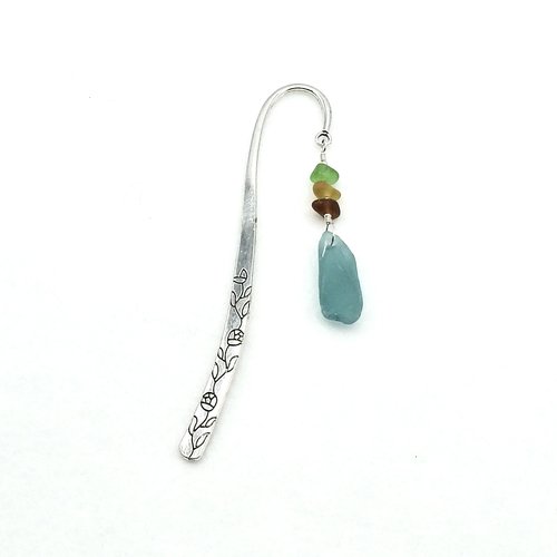 Sea Glass Bookmark Flower Nature Vine Silver Metal Colorful Reading Gift