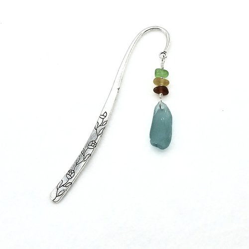 Sea Glass Bookmark Flower Nature Vine Silver Metal Colorful Reading Gift